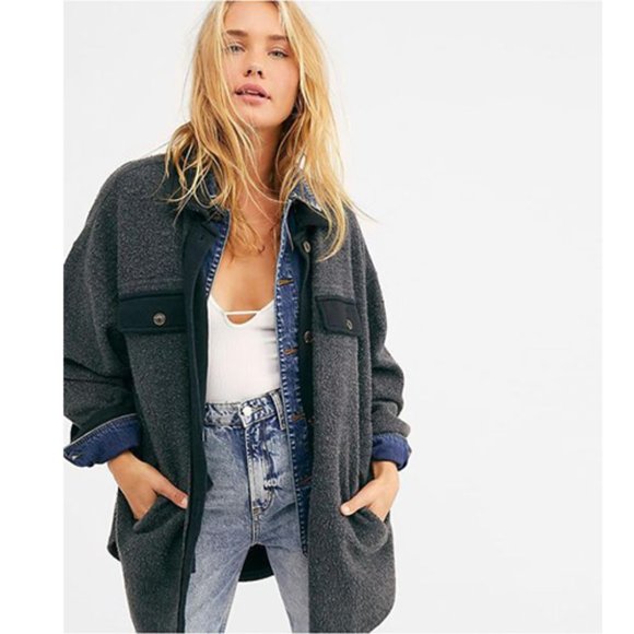 Free People Jackets & Blazers - Free People Women Gray Ruby Reverse Fleece Jacket